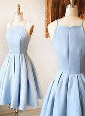 Blue Satin Short Halter Prom Dresses Light Blue Short Homecoming Dresses prom Dresses shops