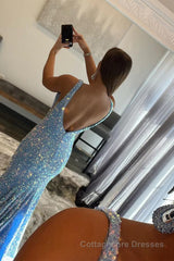 Blue Sequins Mermaid Prom Dress