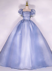 Blue Square Puff Sleeve Quinceanera Dresses