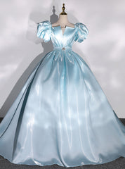 Blue Square Puff Sleeve Square Quinceanera Dresses