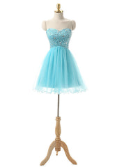 Blue Sweetheart Beading Crystal Homecoming Dresses