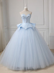 Blue Tulle Lace Up Sweetheart Ball Gown Beading Wedding Dresses