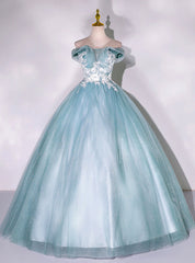 Blue Tulle Off the Shoulder Beading Quinceanera Dresses