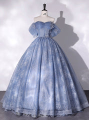 Blue Tulle Off the Shoulder Quinceanera Dresses