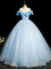 Blue Tulle Sequins Backless Butterfly Quinceanera Dresses