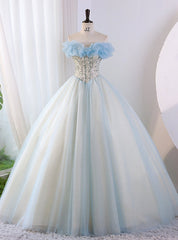 Blue Tulle Sequins Quinceanera Dresses