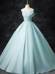 Blue Tulle Strapless Pleats Beading Prom Dresses