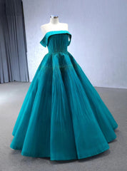 Blue Tullle Strapless Pleats Beading Prom Dresses