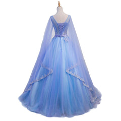 Blue V-neckline Prom Dresses with Long Sleeves, Lace Applique Party Dresses For Teen