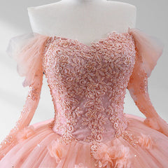 Blush Ball Gown Long Sleeves Sweetheart Quinceanera Dresses