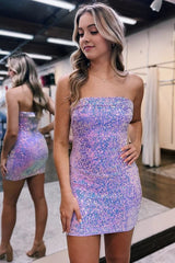 Bodycon Strapless Sequins Short Homecoming Dresses