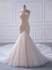 Bridal Gown Custom Made Mermaid Champagne Beaded Wedding Dresses