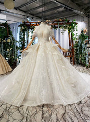 Brilliant Champagne Ball Gown Sequins Beading Off the Shoulder Wedding Dresses