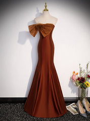 Brown Mermaid Strapless Bow Prom Dresses