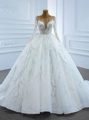 Browse Our Lovely White Tulle Sequins Appliques Long Sleeve Brides Wedding Dress