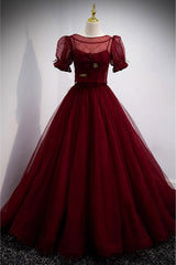 Burgundy Ballgown Long Prom Dresses with Removable Jacket