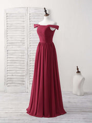 Burgundy Chiffon Off Shoulder Long Prom Dress Burgundy Bridesmaid Dress