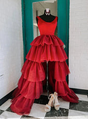 Burgundy  Tiers Prom Dresses