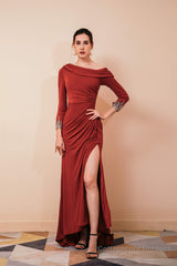 Long Sleeves Mermaid Burgundy Long Mother of the Bride Dresses