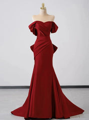 Burgundy Memraid Off the Shoulder Bow Prom Dresses