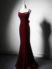 Burgundy Mermaid Long Prom Dresses, Wine Red Long Mermaid Formal Evening Dresses