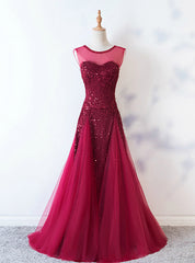 Burgundy Mermaid Sequins Backless Long Prom Dresses