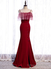 Burgundy Mermaid Spaghetti Straps Prom Dress