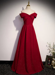 Burgundy Off the Shoulder Pleats Prom Dresses