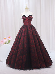 Burgundy Print Strapless Prom Dresses