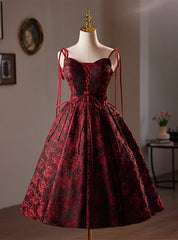 Burgundy Print Straps Homecoming Dresses