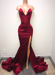 Burgundy Satin Mermaid Long Sweetheart Evening Dresses Burgundy Prom Dresses prom Dresses shops