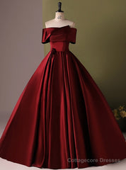 Burgundy Satin Off the Shoulder Quinceanera Dress