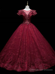 Burgundy Sequins Beading Quinceanera Dress