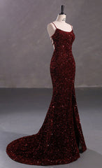 Slim Burgundy Shimmery Open Back Formal Prom Evening Dresses