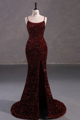 Slim Burgundy Shimmery Open Back Formal Prom Evening Dresses