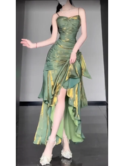 Retro Mermaid Green Prom Dress With Flower