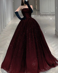 Gorgeous Black and Red Tulle Shiny Tulle Long Evening Dresses, Black and Red Formal Gown