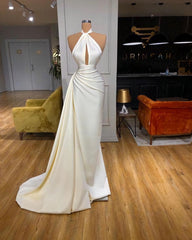 White Long Prom Dresses, Sleeveless Evening Dresses