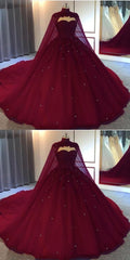 Burgundy Ball Gown Wedding Dressestulle Prom Dresses