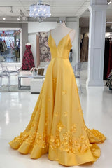 Elegant Yellow Prom Dresses, With Flowers