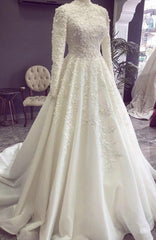 Ball Gown White Lace Wedding Dresses, Elegant Bridal Gown Prom Dresses