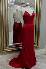 Mermaid Red Long Evening Dresses, Formal Dresses, With Open Back Prom Dresses