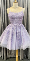 Princess Short Lavender A Line Lace Appliqued Homecoming Dresses, Party Dresses