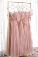 Blush Pink Tulle Long Bridesmaid Dresses, Prom Dresses, Evening Dresses