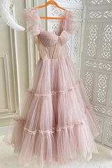 Cute Tulle Short Prom Dresses, Pink Evening Dresses