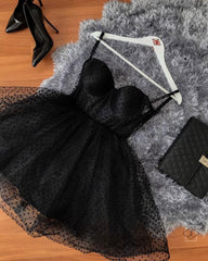 Black Polka Dot Tulle Strapless Corset Short Dresses, Homecoming Dresses