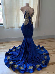 Blue Formal Dresses, Sexy Glitter Prom Dresses