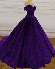 Purple Wedding Dresses, Lace Ball Gown Prom Dresses, Off The Shoulder For Women