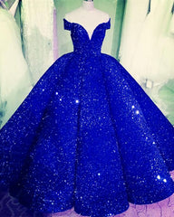 Sequin Ball Gown Dresses, Off The Shoulder Long Prom Dresses