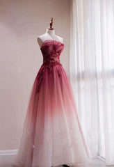 Red Gradient Prom Dresses, Vintage Wedding Dresses, Red Strapless Party Dresses, With Beaded Bridal Dresses